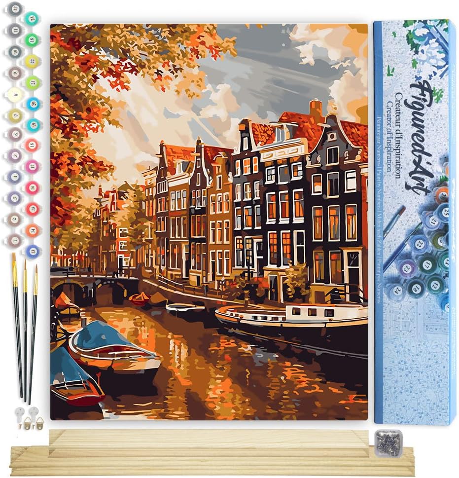 Malen nach Zahlen Set mit Keilrahmen, Sonnenschein in Amsterdam 40x50cm Mit Keilrahmen (nicht gespannt)