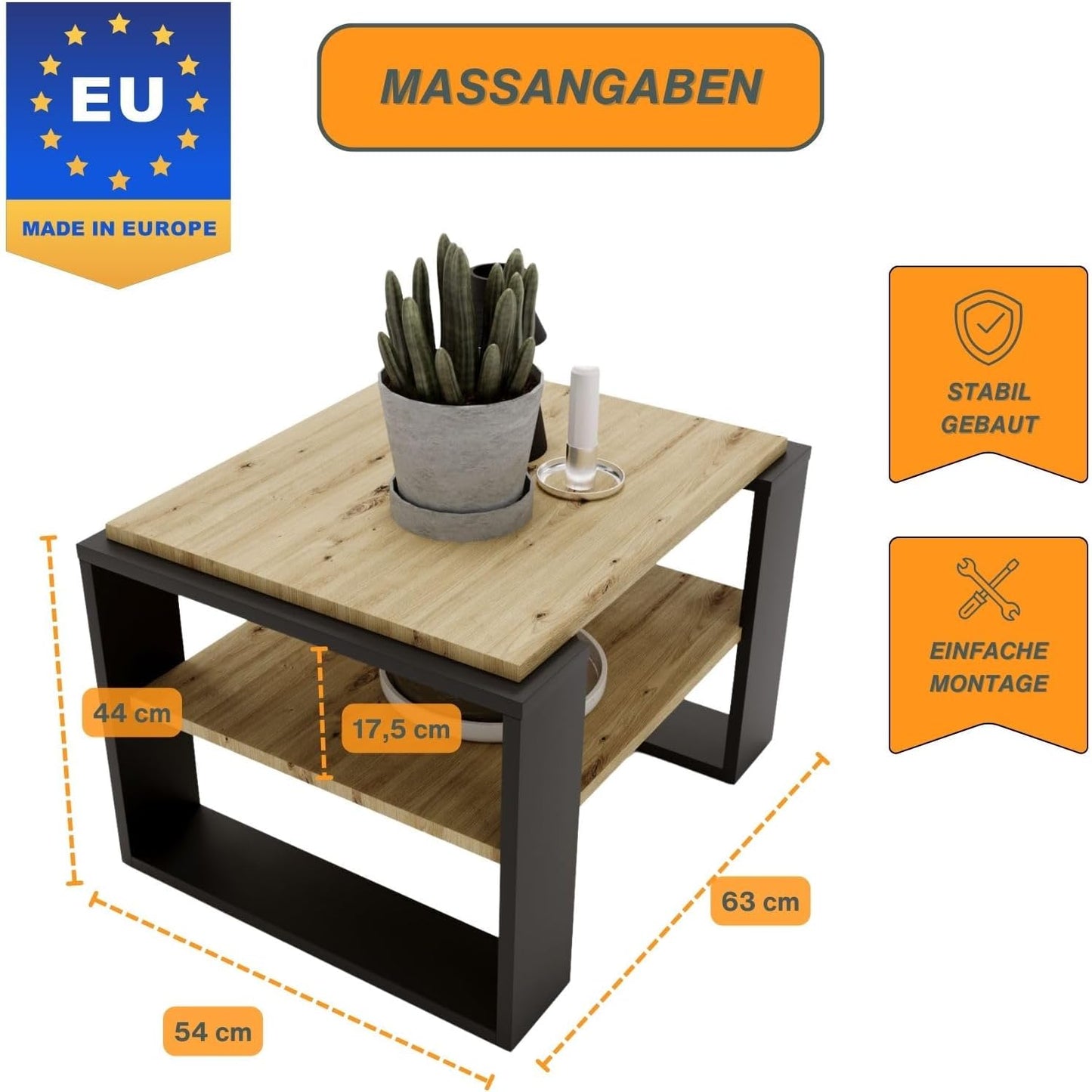 Kaja 63 Couchtisch mit Ablagefläche, Artisan-schwarz
