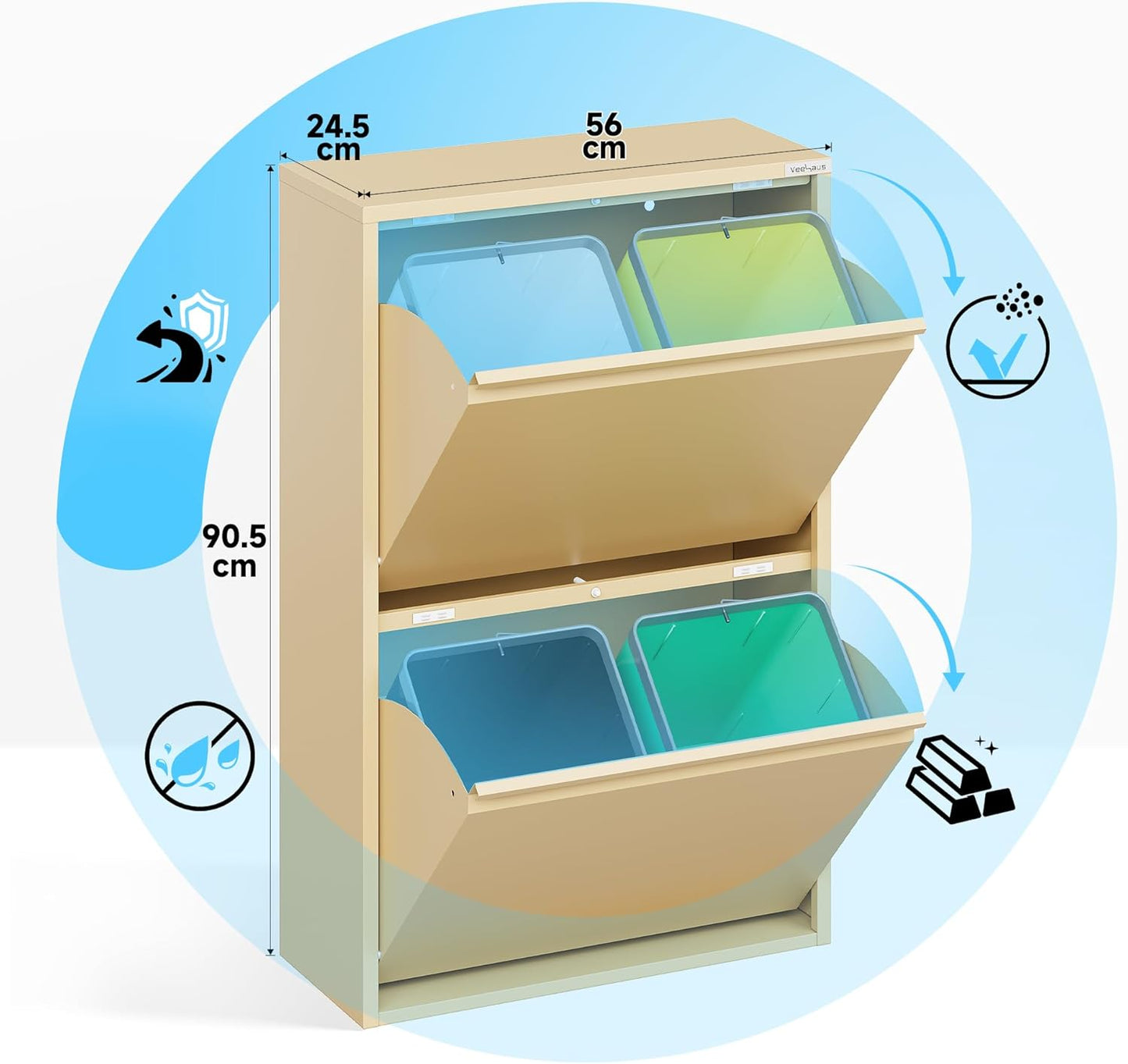 4-teiliges Mülltrennsystem, Vory 4 X 15 L