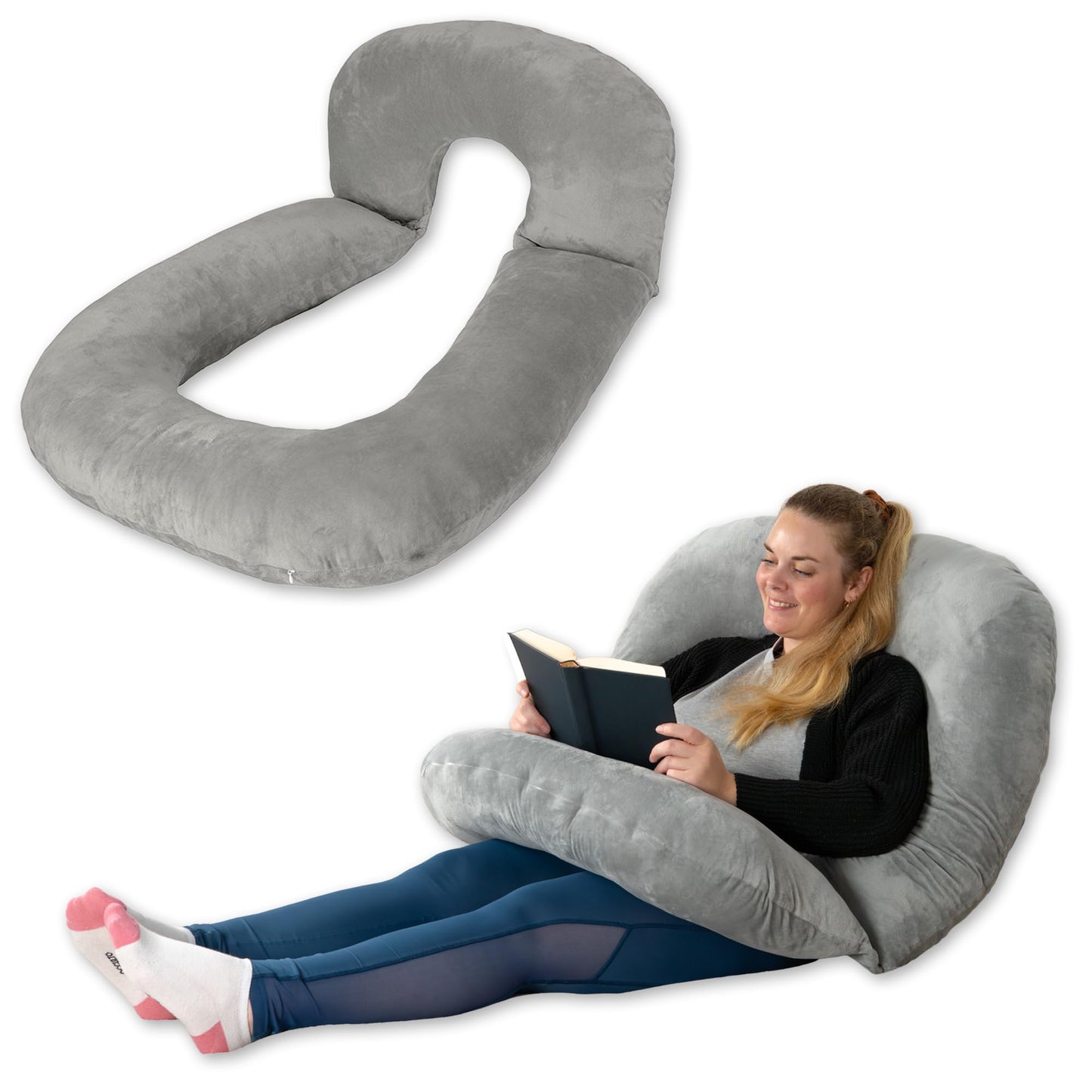 Zweiteiliges Lese- und Rückenkissen für Bett und Sofa, Grau