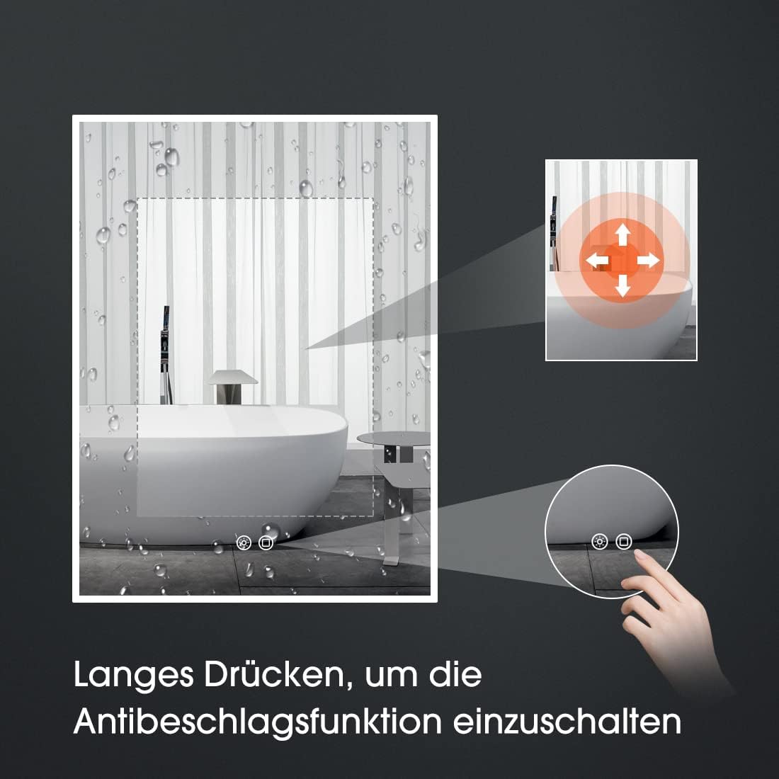 Badspiegel mit LED-Beleuchtung und Touchschalter, 80x60cm, 60x80CM Horizontal & Vertikal Ohne Wetterstation