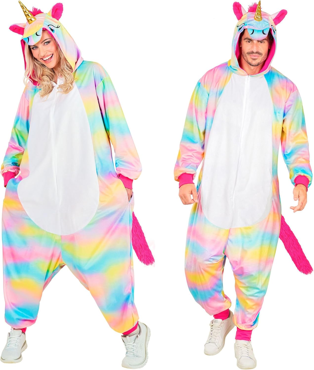Einhorn-Jumpsuit mit Kapuze, Einhorn Regenbogen L-XL