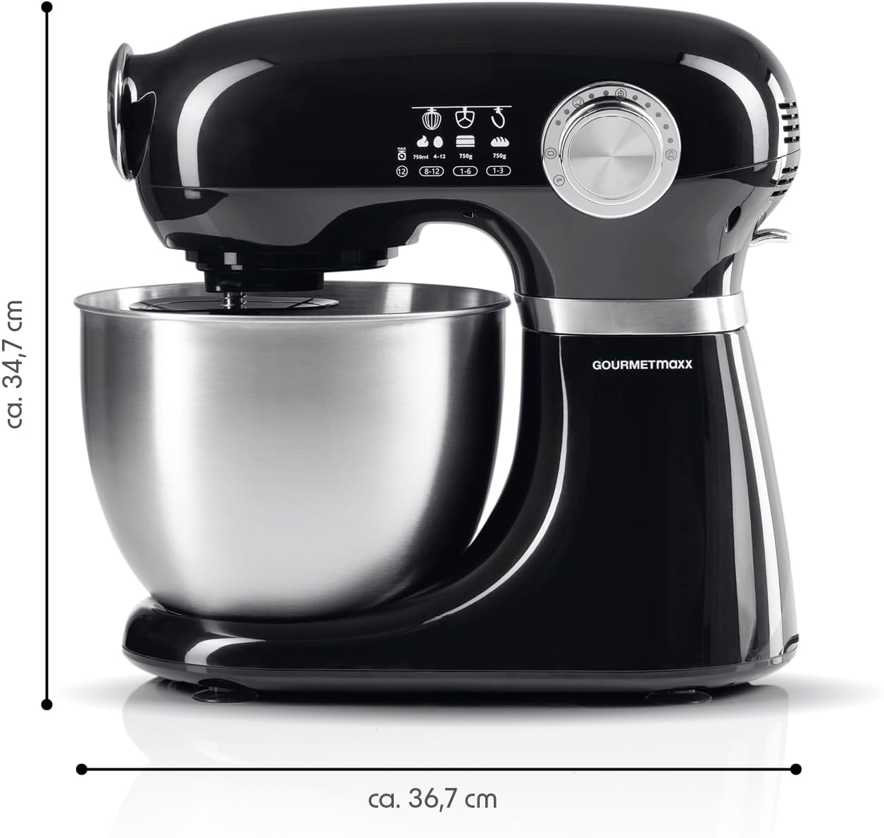 Multifunktionale Küchenmaschine mit Rührschüssel, Schwarz
