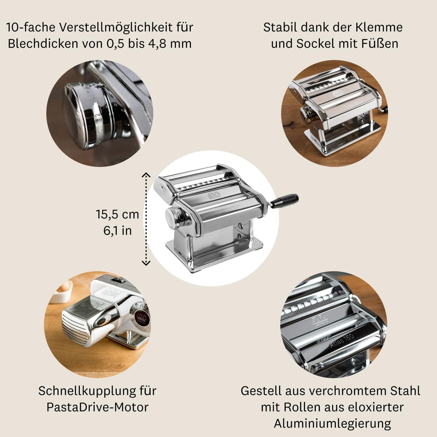 Nudelmaschine Atlas 150 mit Zubehör-Set, Single