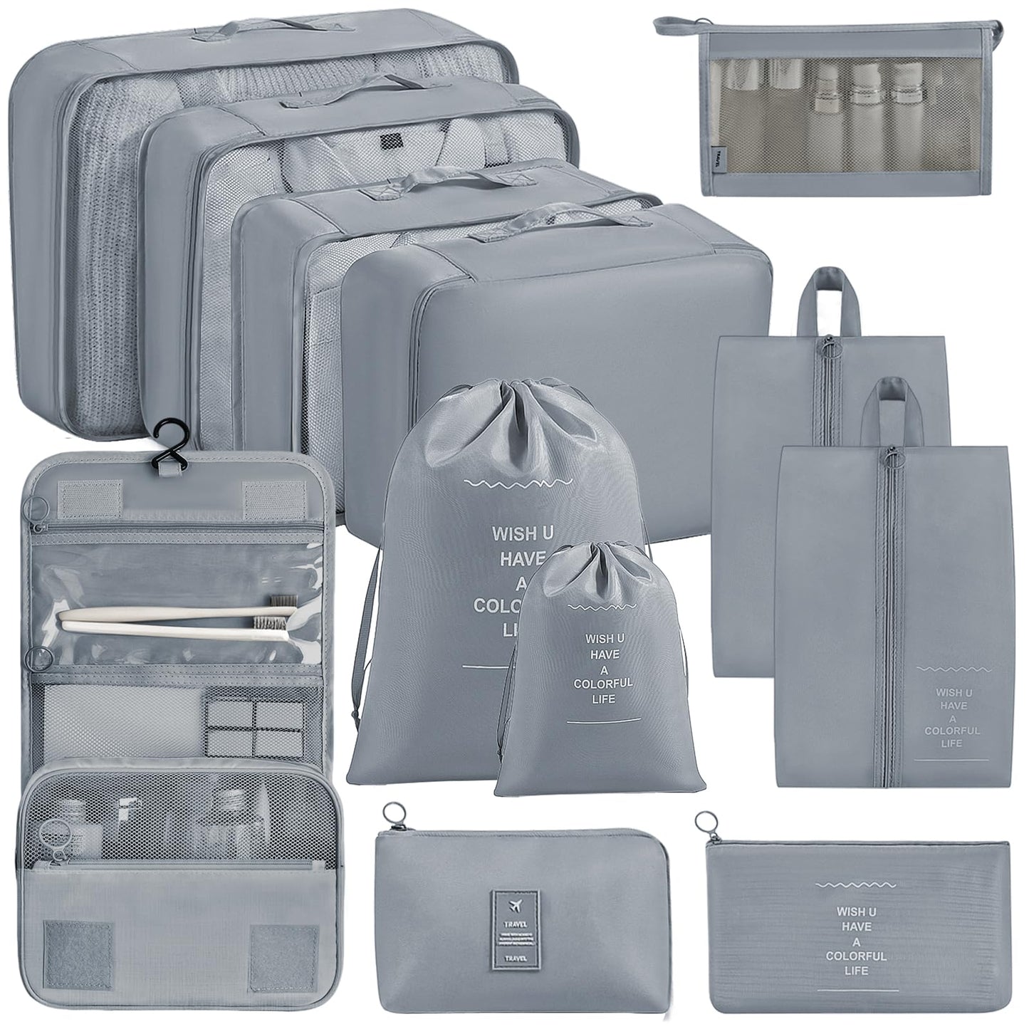 12-teiliges Koffer-Organizer-Set, Grau, 12stk
