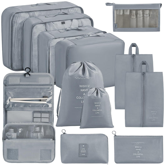 12-teiliges Koffer-Organizer-Set, Grau, 12stk