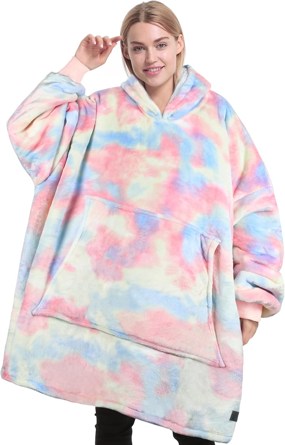 Oversized Sherpa Hoodie-Decke mit Kapuze & Tasche, XL Cotton Candy