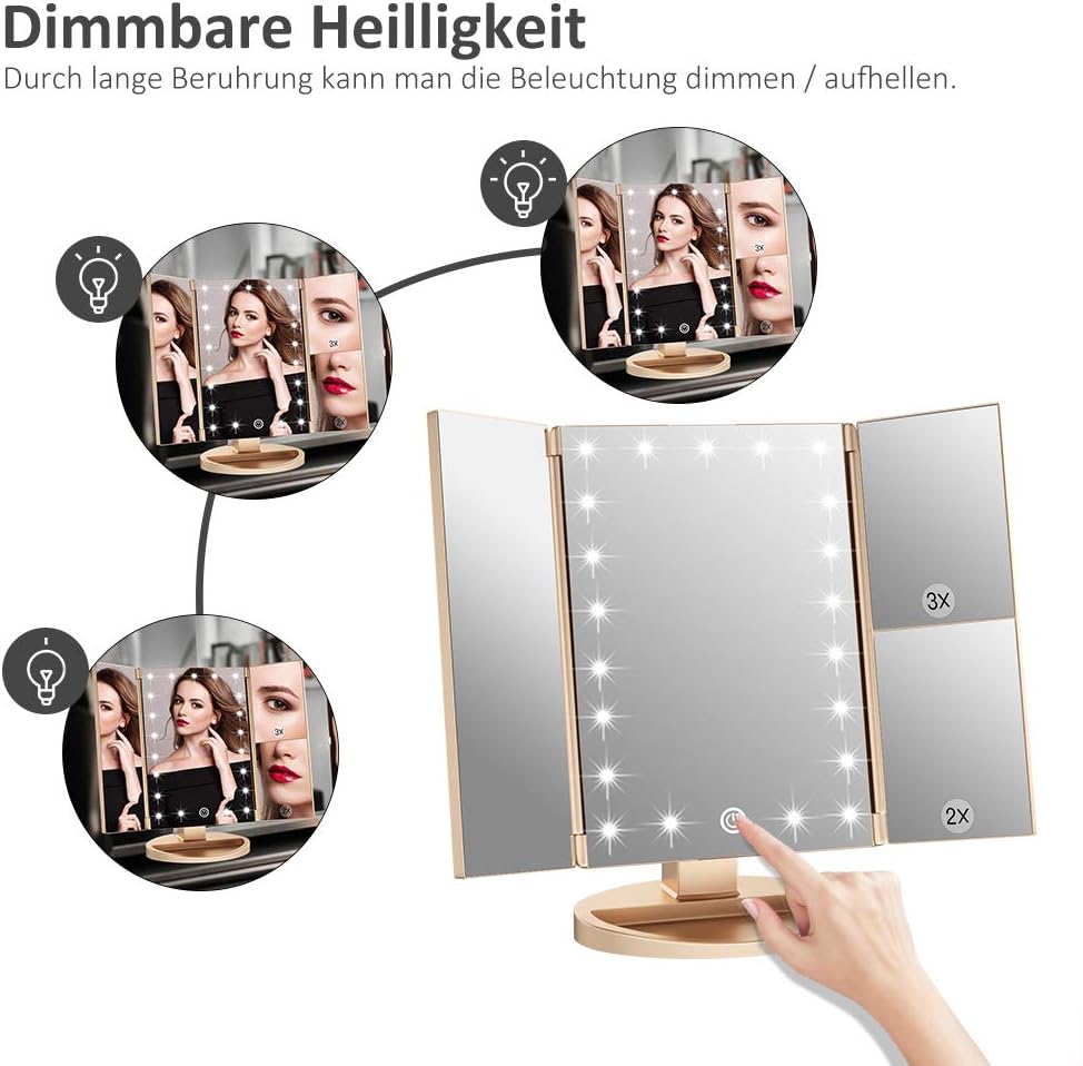 Schminkspiegel mit Beleuchtung und Vergrösserung, Golden