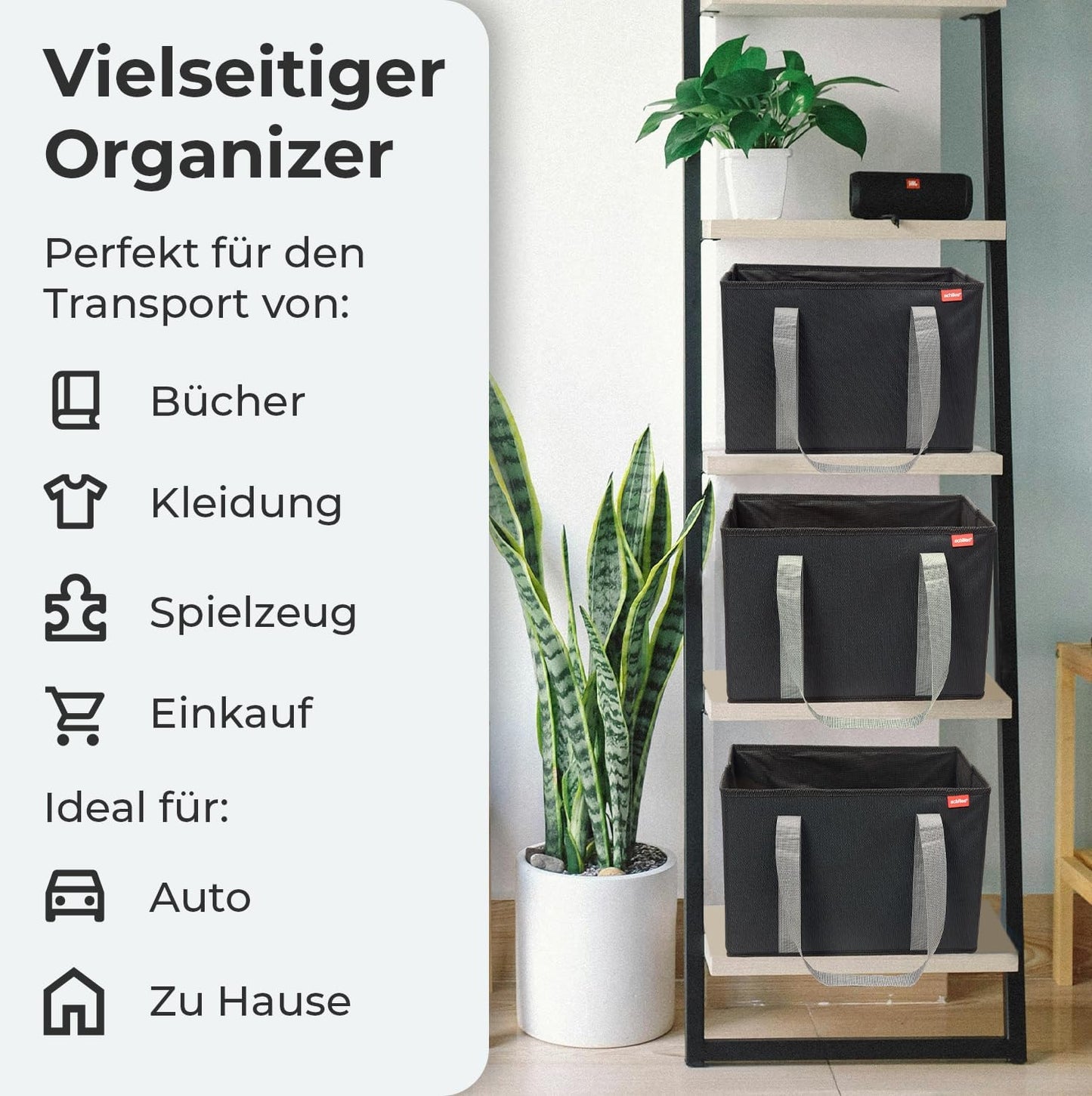 Einkaufskorb-Set (3er) für Kofferraum und Aufbewahrung, Schwarz