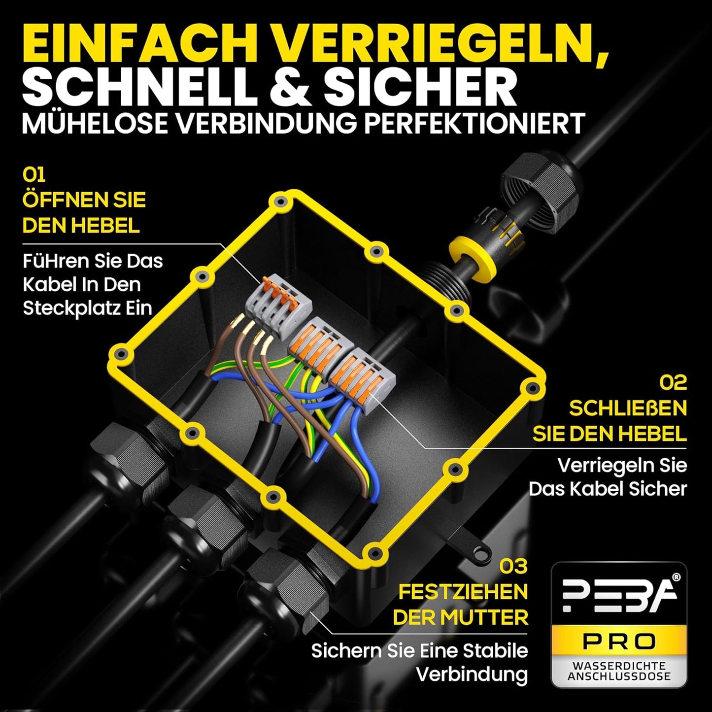 Wasserdichte 4-Wege-Verteilerdose IP68 für Aussenbereich, 4-Eingänge