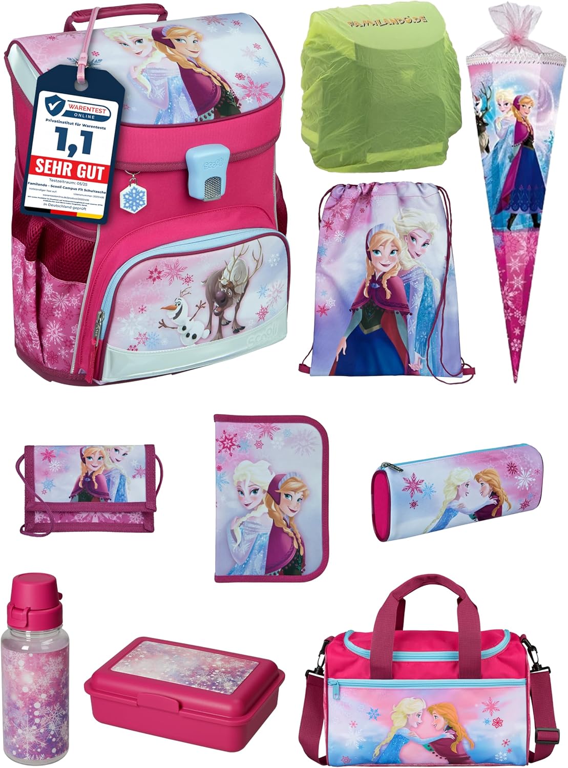 10-teiliges Scooli Campus Fit Schulranzen-Set, Disney Frozen Rosa / 10-teilig mit Schultüte