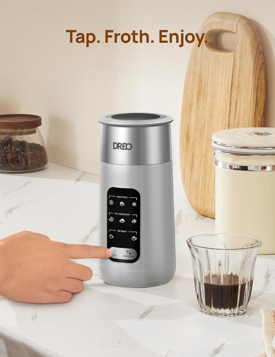 8-in-1 Elektrischer Milchaufschäumer für Kaffeegetränke, Silber
