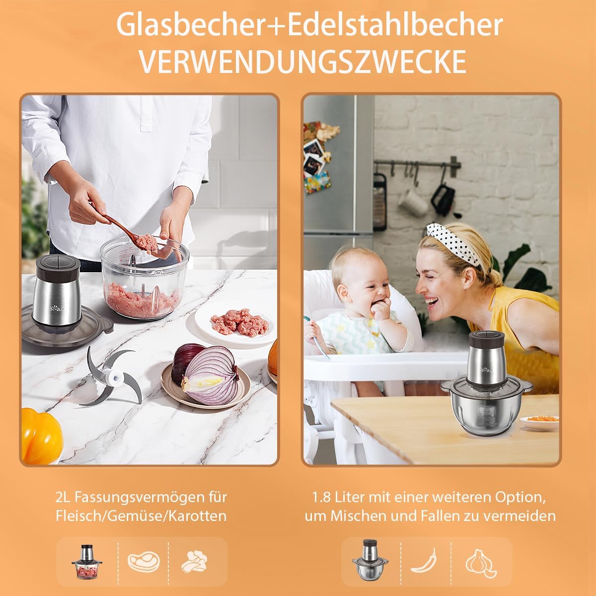 Elektrischer Zerkleinerer mit 4-Klingen