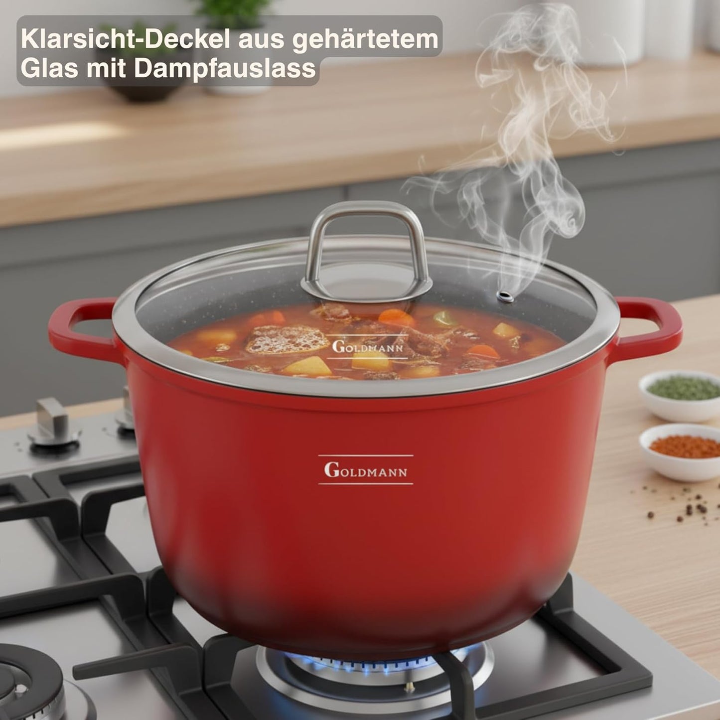 Kochtopf mit Antihaftbeschichtung, Rot 10L - Ø 28 CM