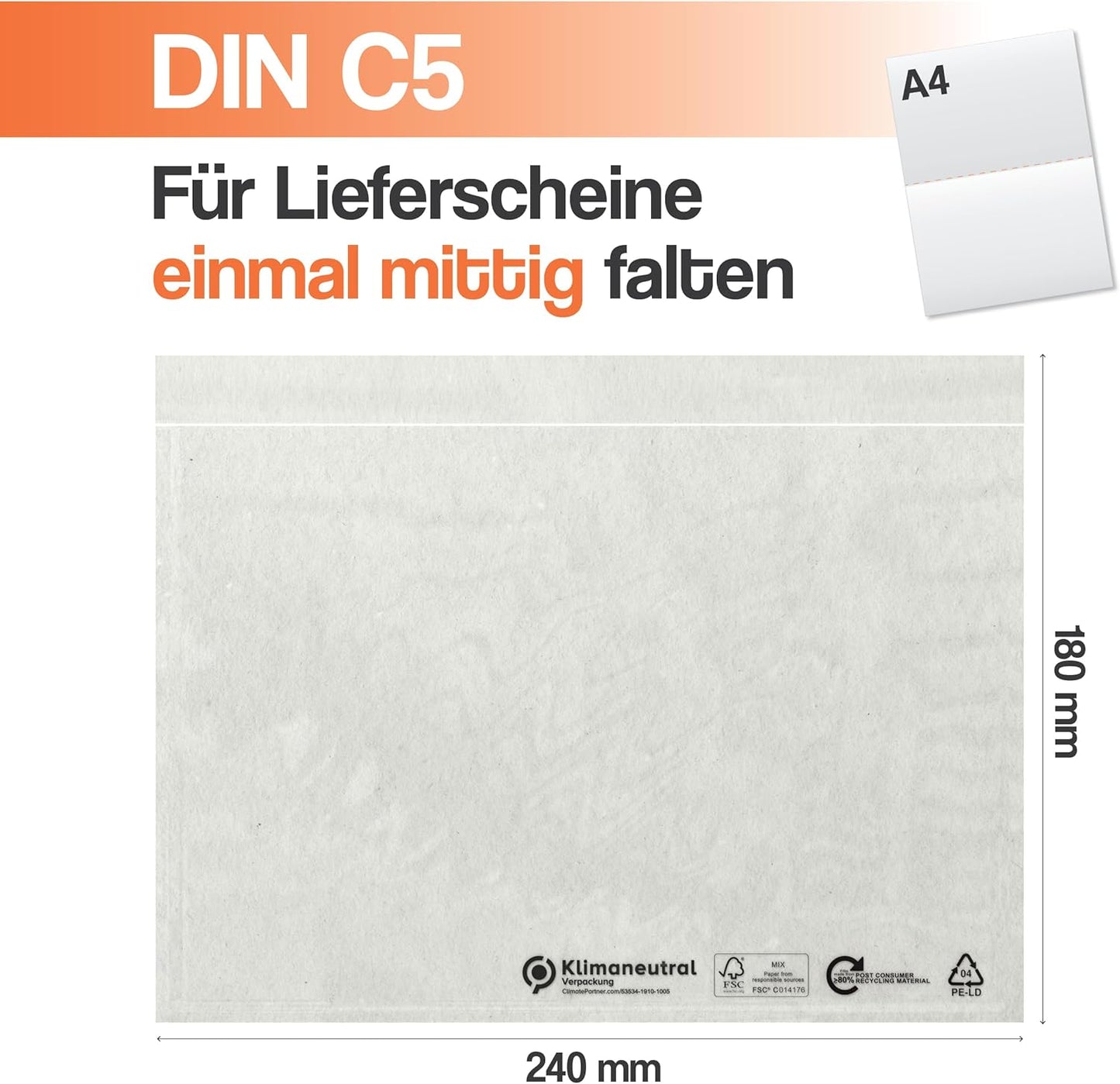Transparente Versandtaschen, 500 Stück, DIN C5