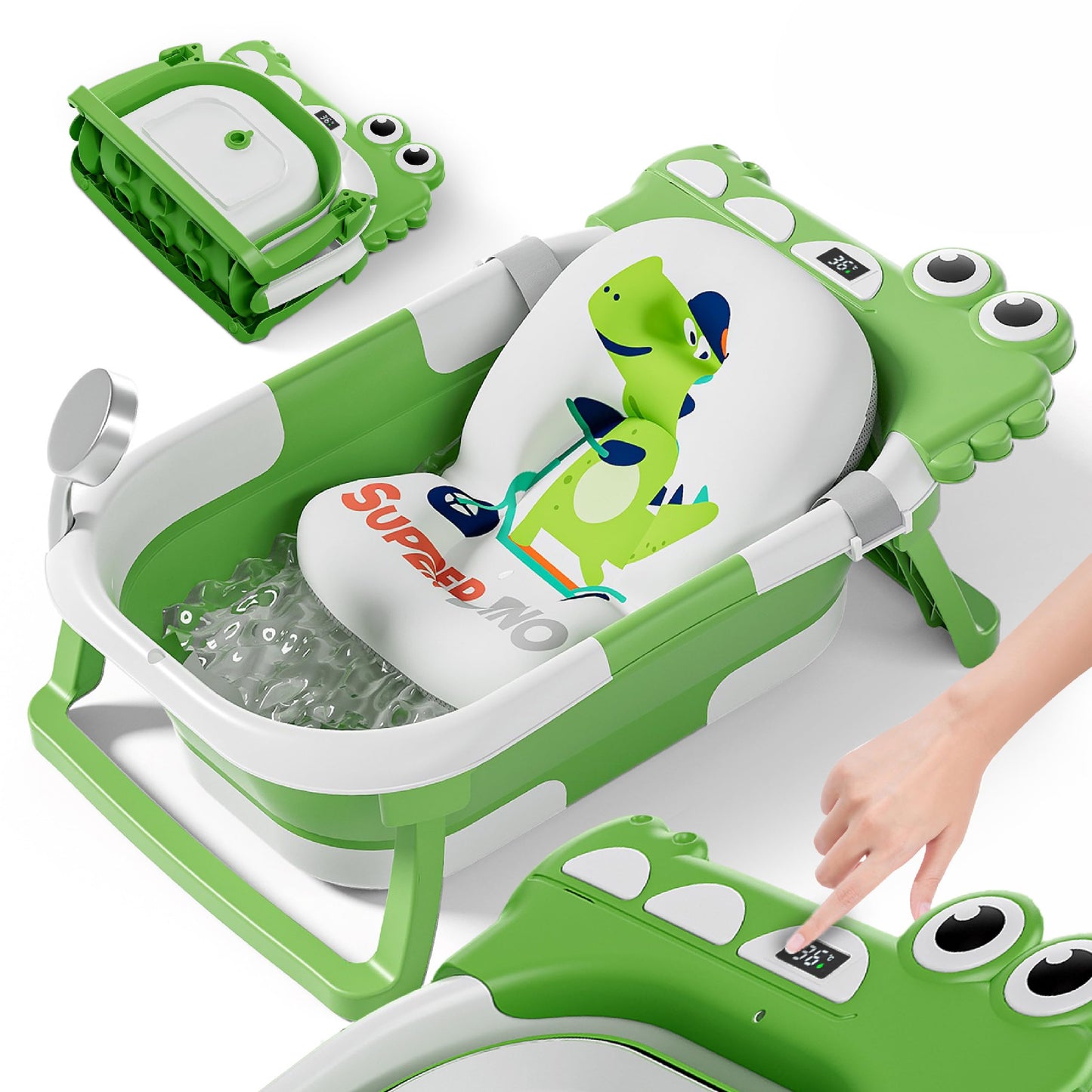 Faltbare Babywanne mit Badethermometer & Sitz, 2 x faltbar APFELGRÜN