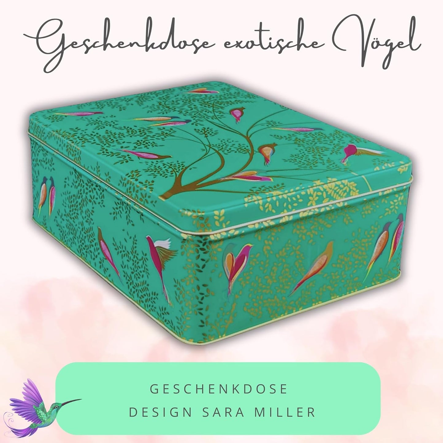 Keksdose mit exotischen Vögeln-Motiv, Exotische Vögel