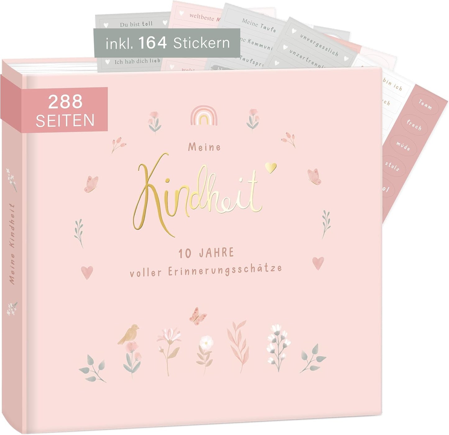 "Meine Kindheit" Erinnerungsalbum für die ersten 10 Jahre, mit Stickerset, Blumen