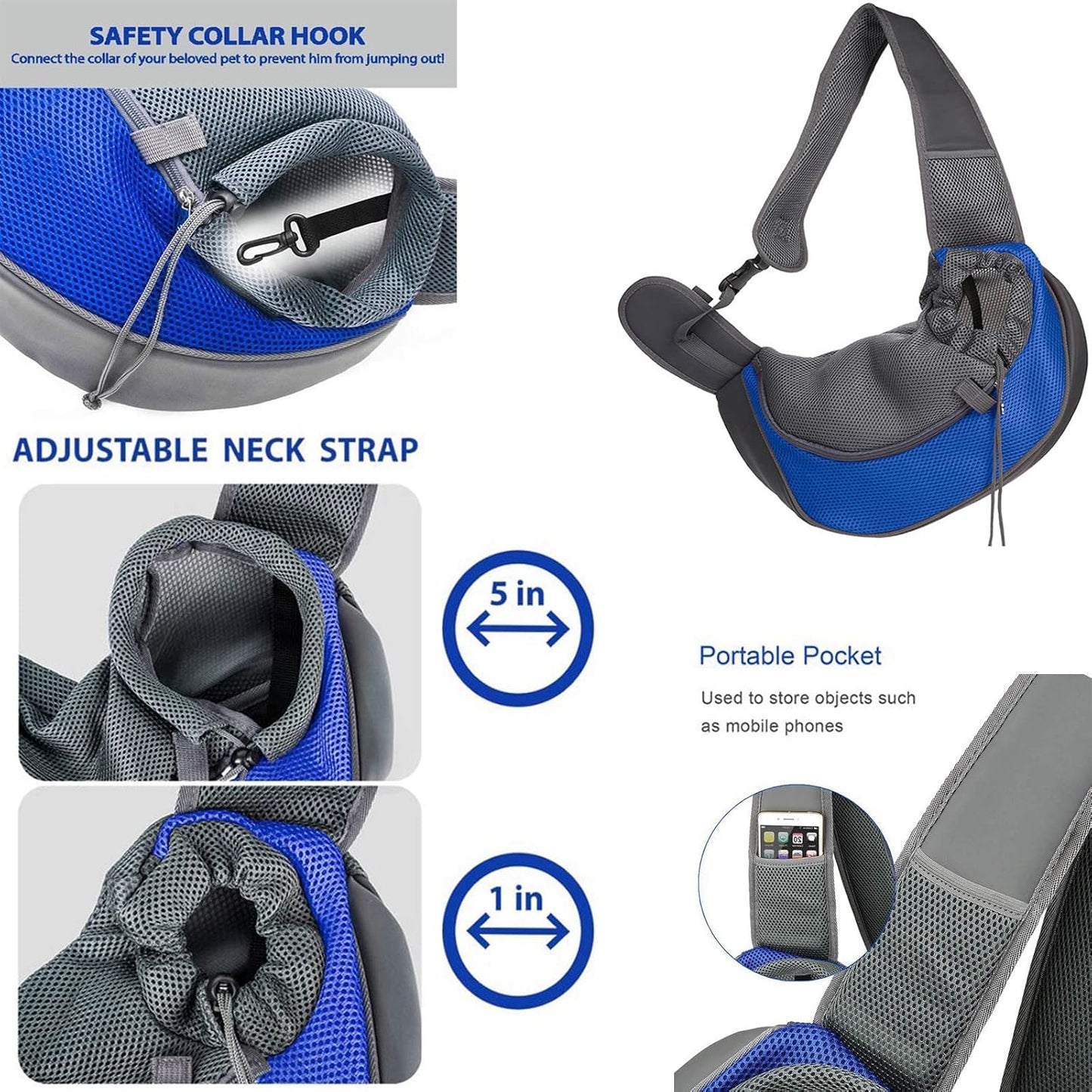 Tragetasche für kleine Haustiere, Blau L (L 45 x W 13 x H 28 cm, 2-4.5 kg)