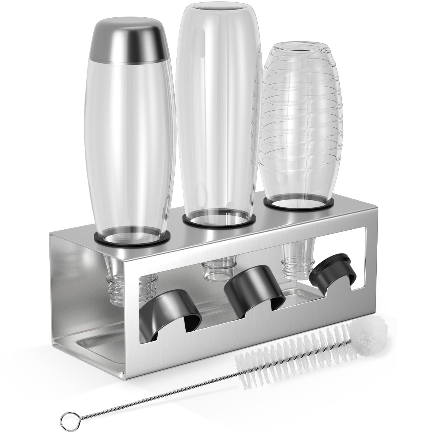 Flaschenhalter Abtropfgestell für SodaStream & Emil Flaschen, Silber 3-Loch