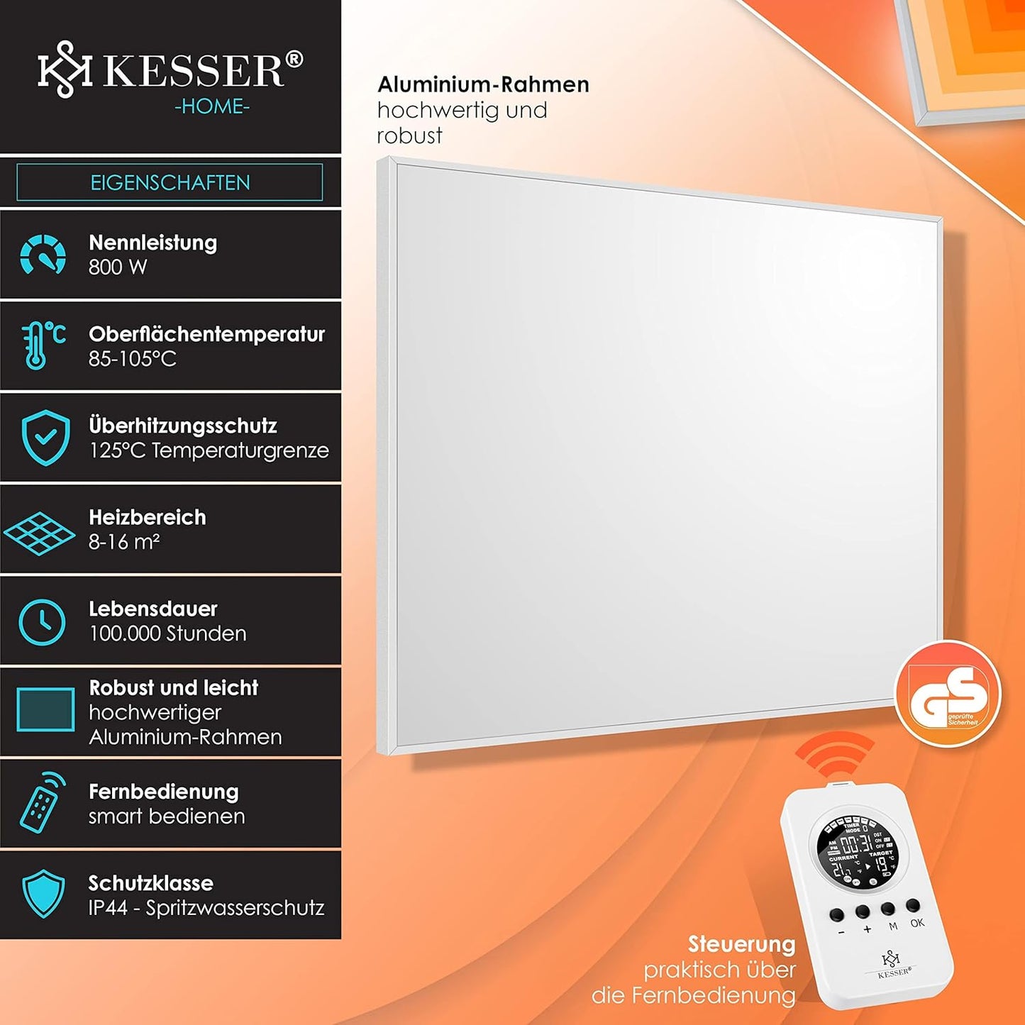 Infrarotheizung mit Thermostat und Fernbedienung, 800W Weiß mit Thermostat & Fernbedienung