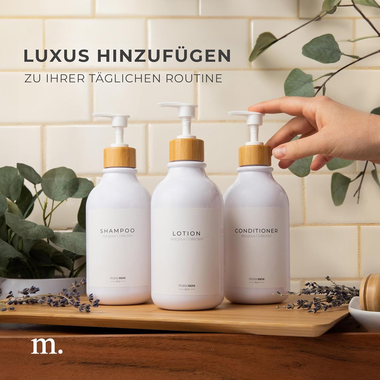 3er-Set Shampooflaschen zum Befüllen, Weisser Bambus 3er-set