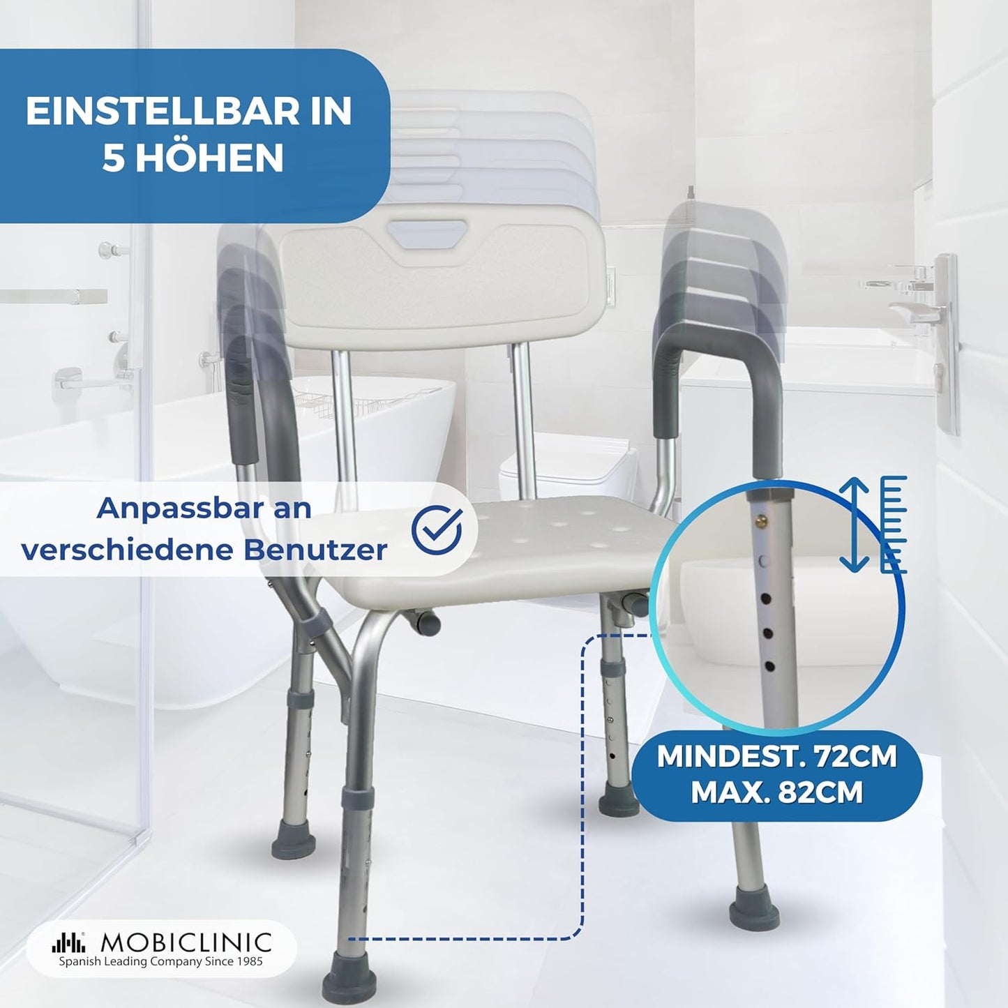 Höhenverstellbarer Duschstuhl mit Rückenlehne