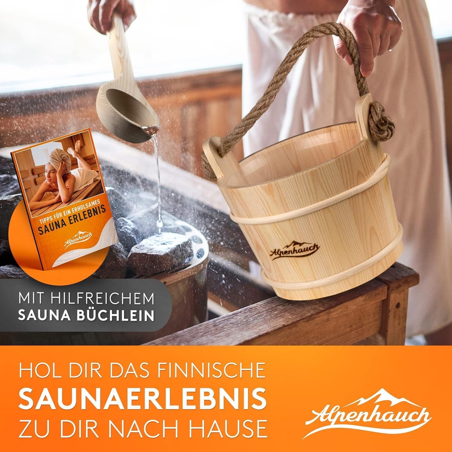 Saunaeimer-Set mit Kelle, Sanduhr & Thermometer, Saunaeimer mit Kelle, Sanduhr und Thermometer