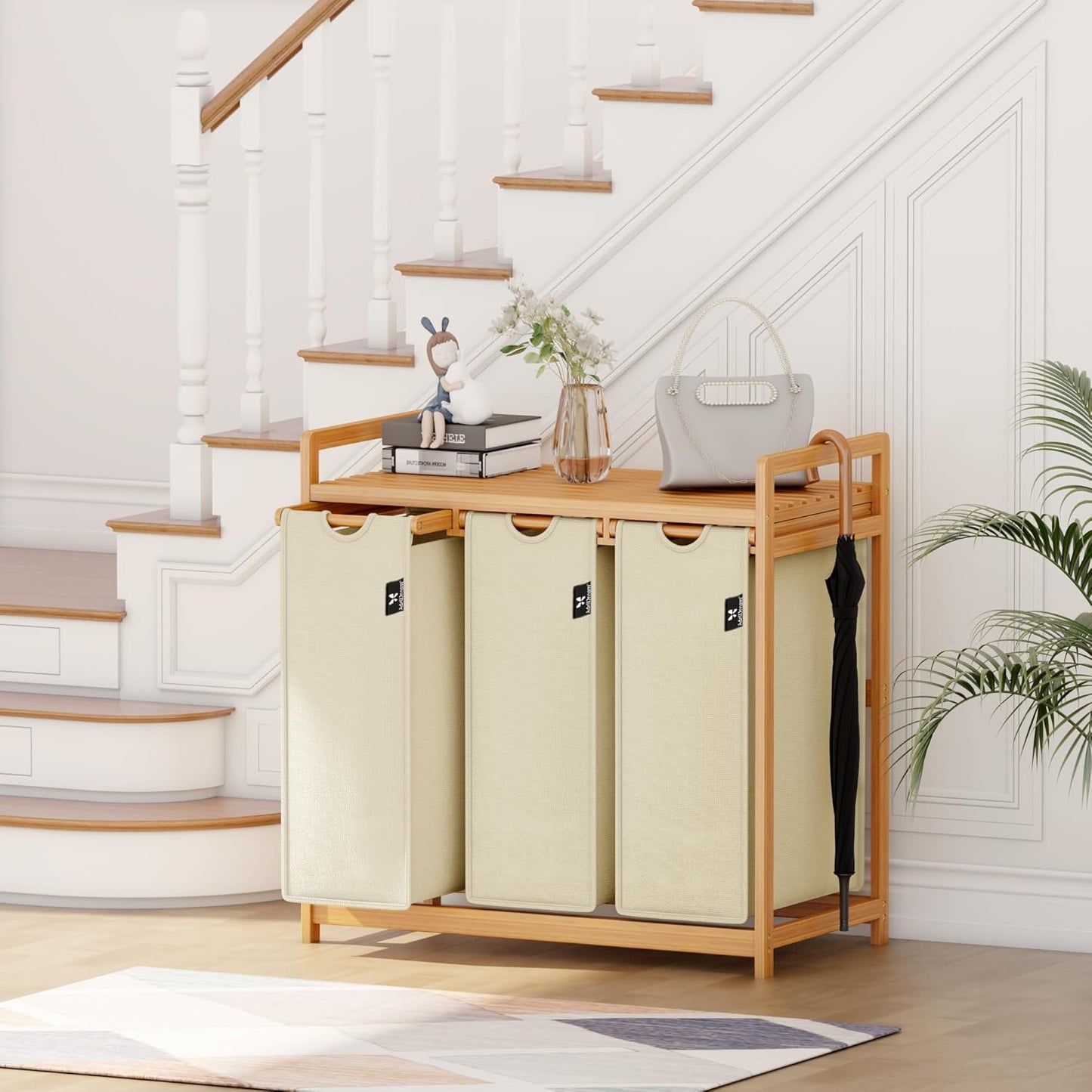 Wäschesortierer mit 3 abnehmbaren Fächern, Beige-6-18