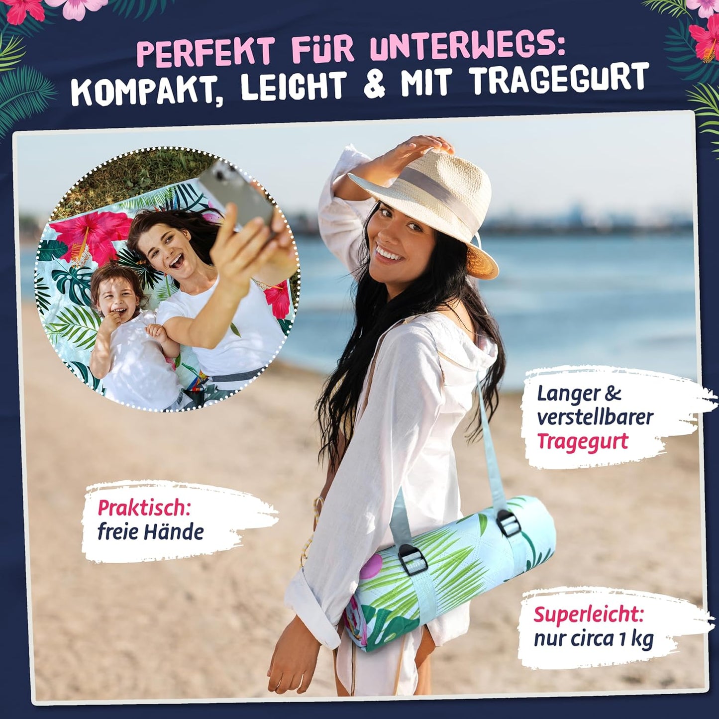 Picknick-Stranddecke, Tropical gerollt 13 x 40 cm (gerollt)