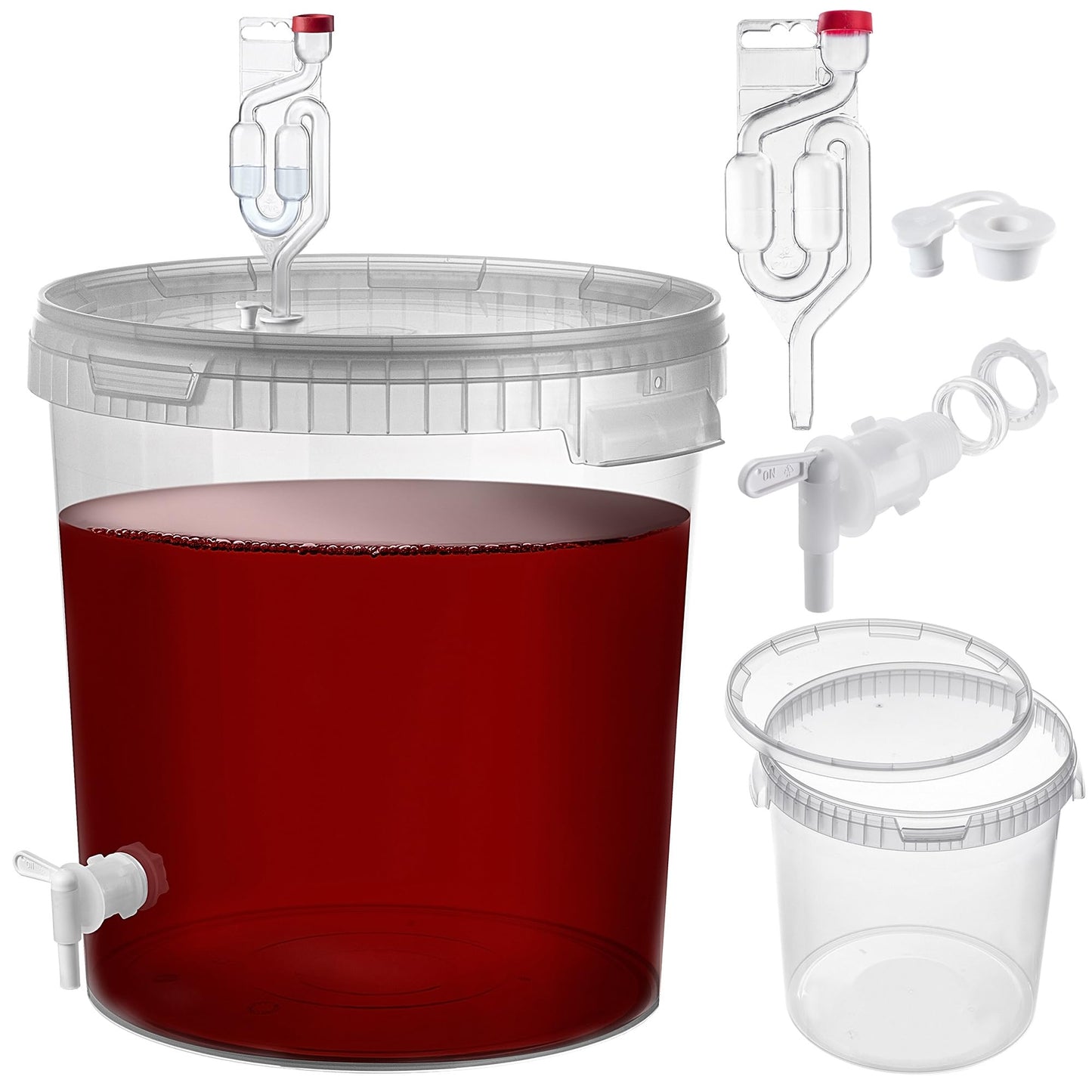 Gäreimer, 33 Liter, + Auslaufhahn, Gärröhrchen & Gummistopfen 33l, Transparent