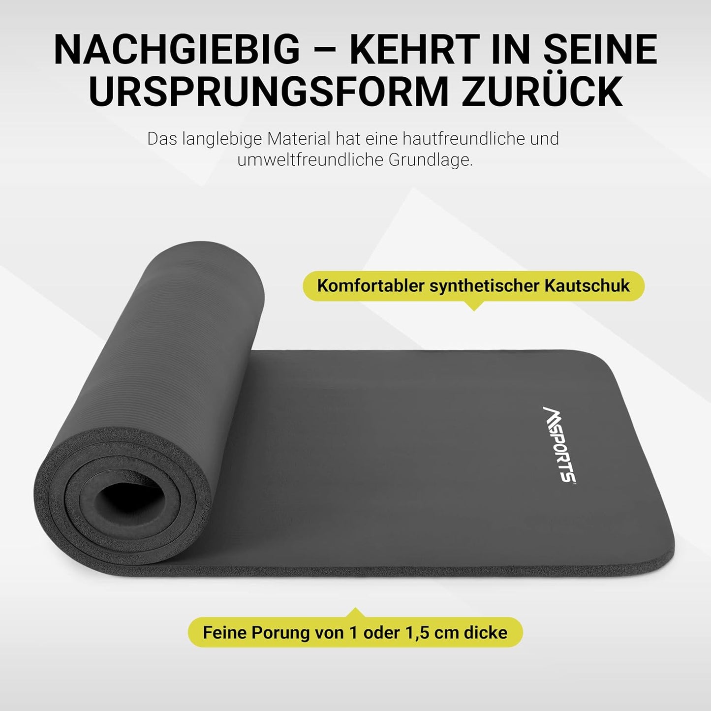 Gymnastikmatte mit Tragegurt, Anthrazit 183 x 61 x 1 cm