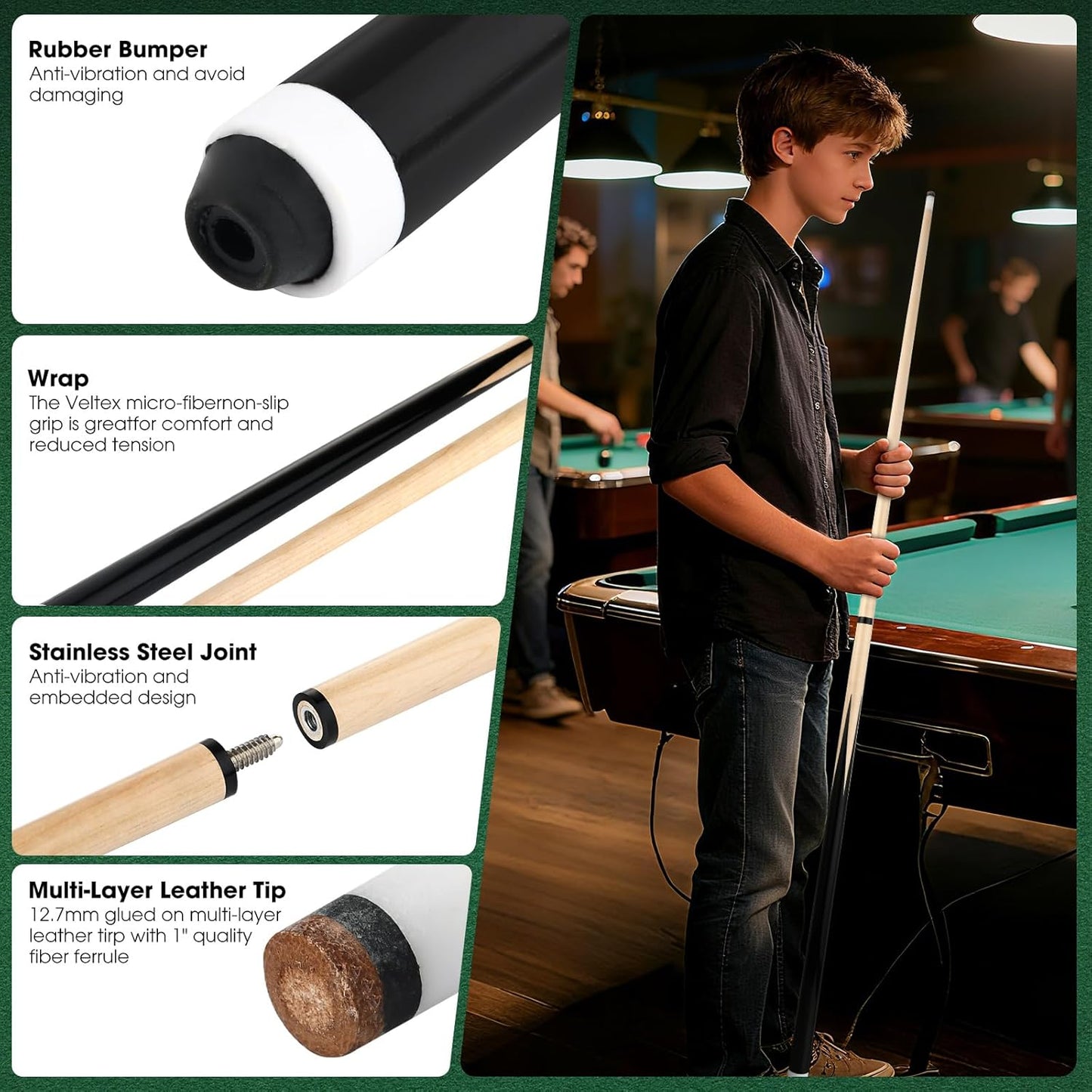 2er-Set Poolbillard-Queues, 147 cm-2 Pack