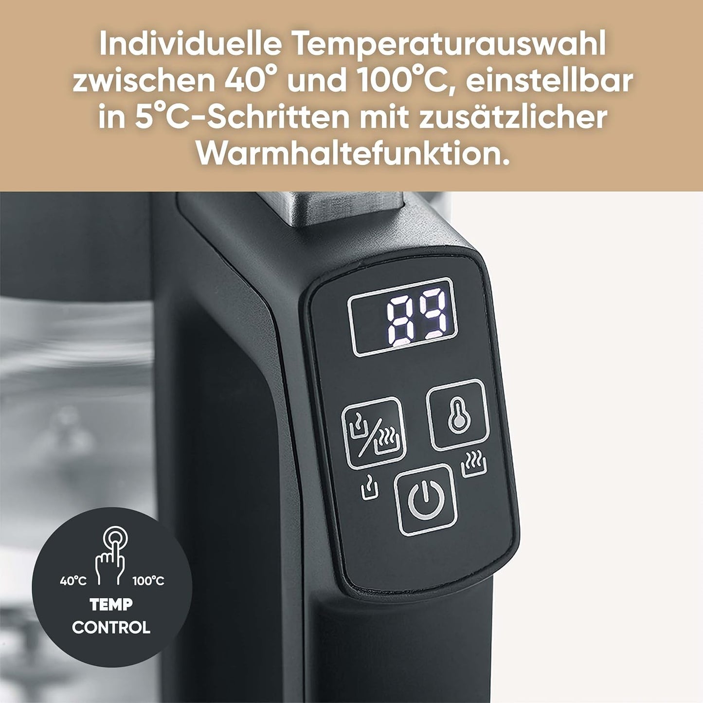 Digitaler Mini-Wasserkocher mit Temperaturauswahl, 0,5 L - Einstellbare Temperatur