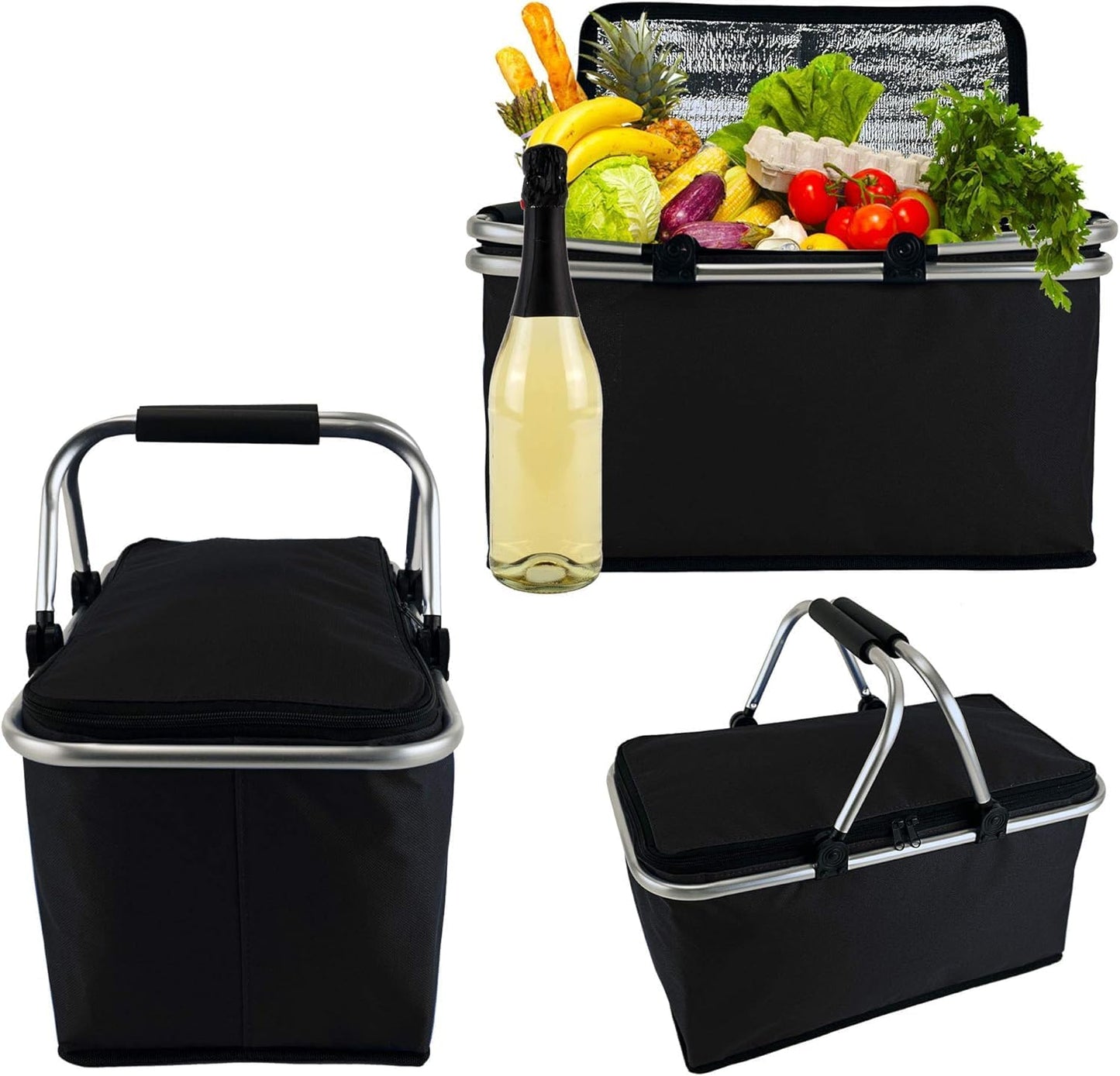 Faltbarer Einkaufskorb mit Kühlfunktion, 30L, Schwarz