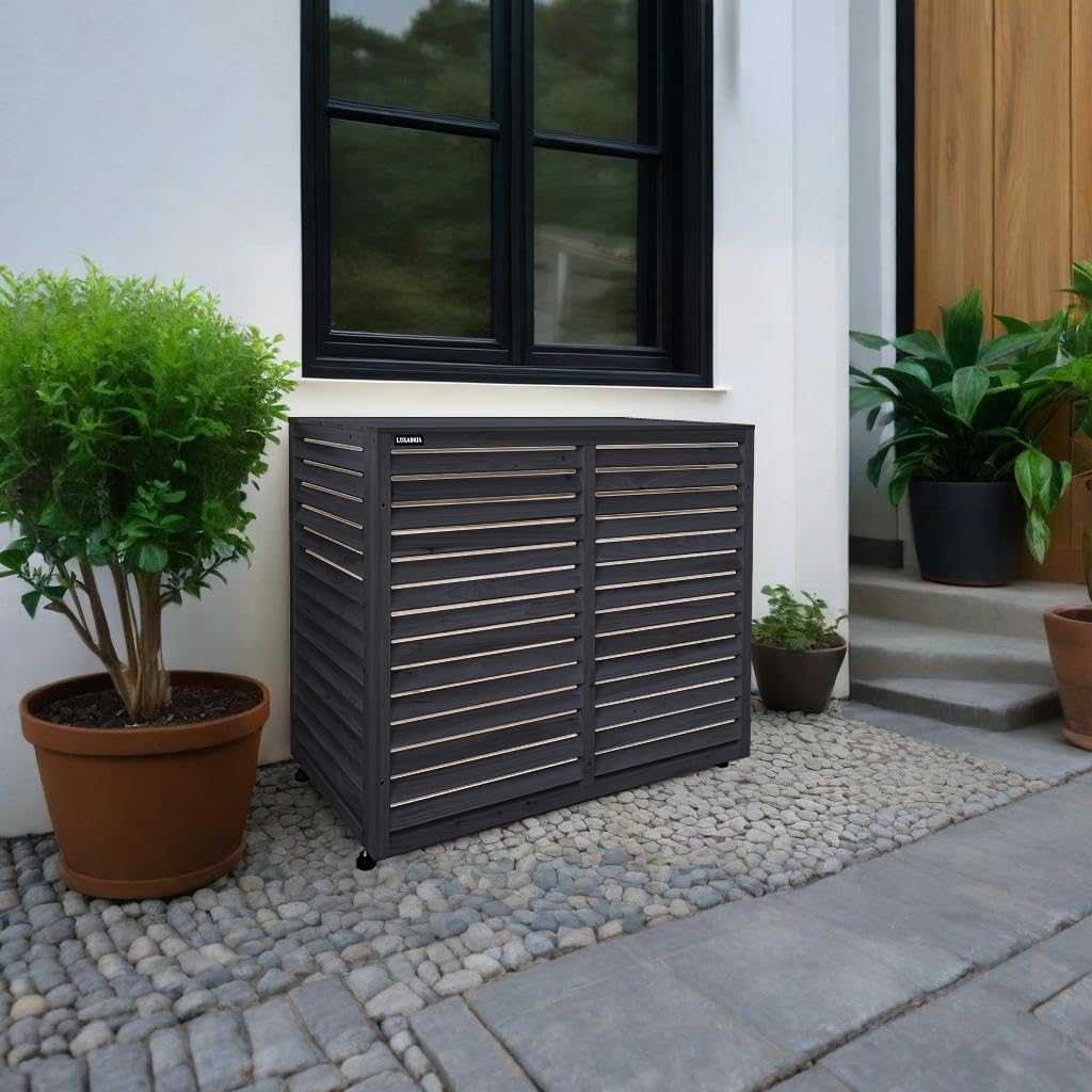 Wärmepumpen-Sichtschutz-Abdeckung aus Holz