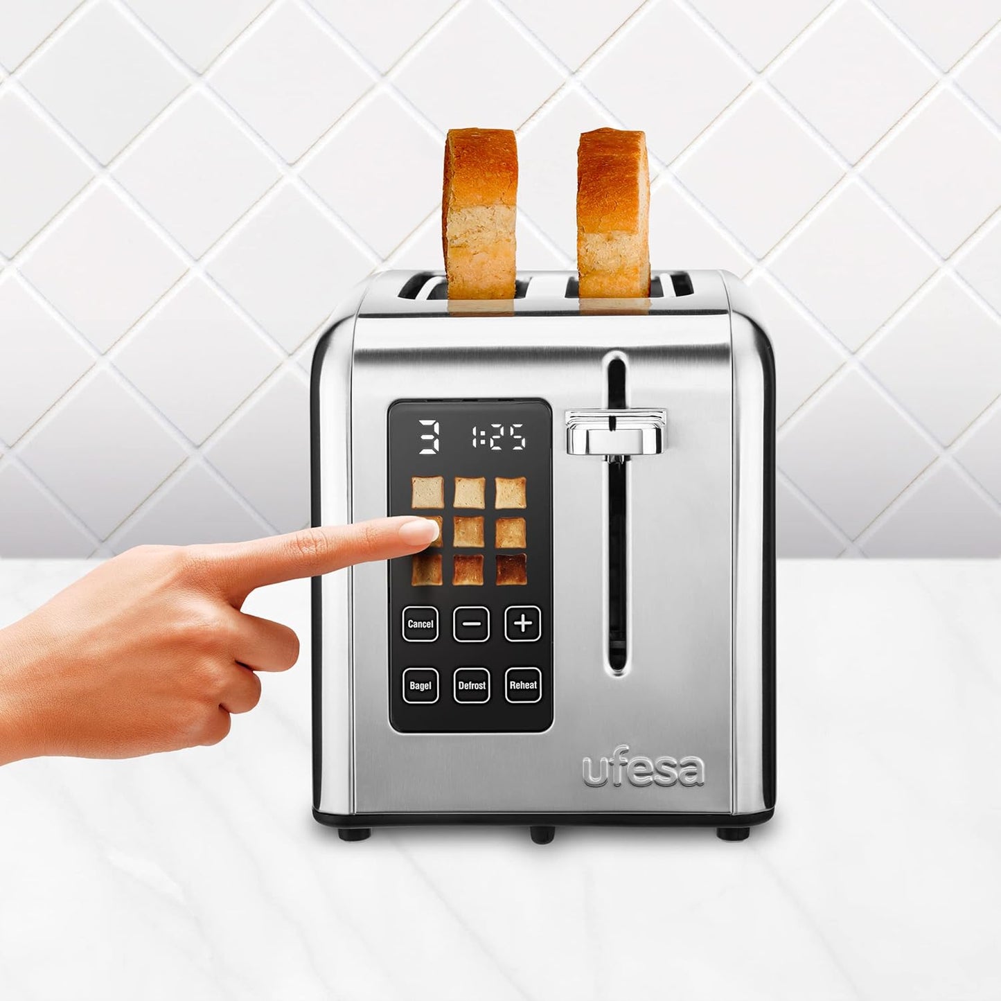 Digital Future Toaster mit Touchscreen und Auftaufunktion, 9 Levels ; 2 Kurze Schlitze