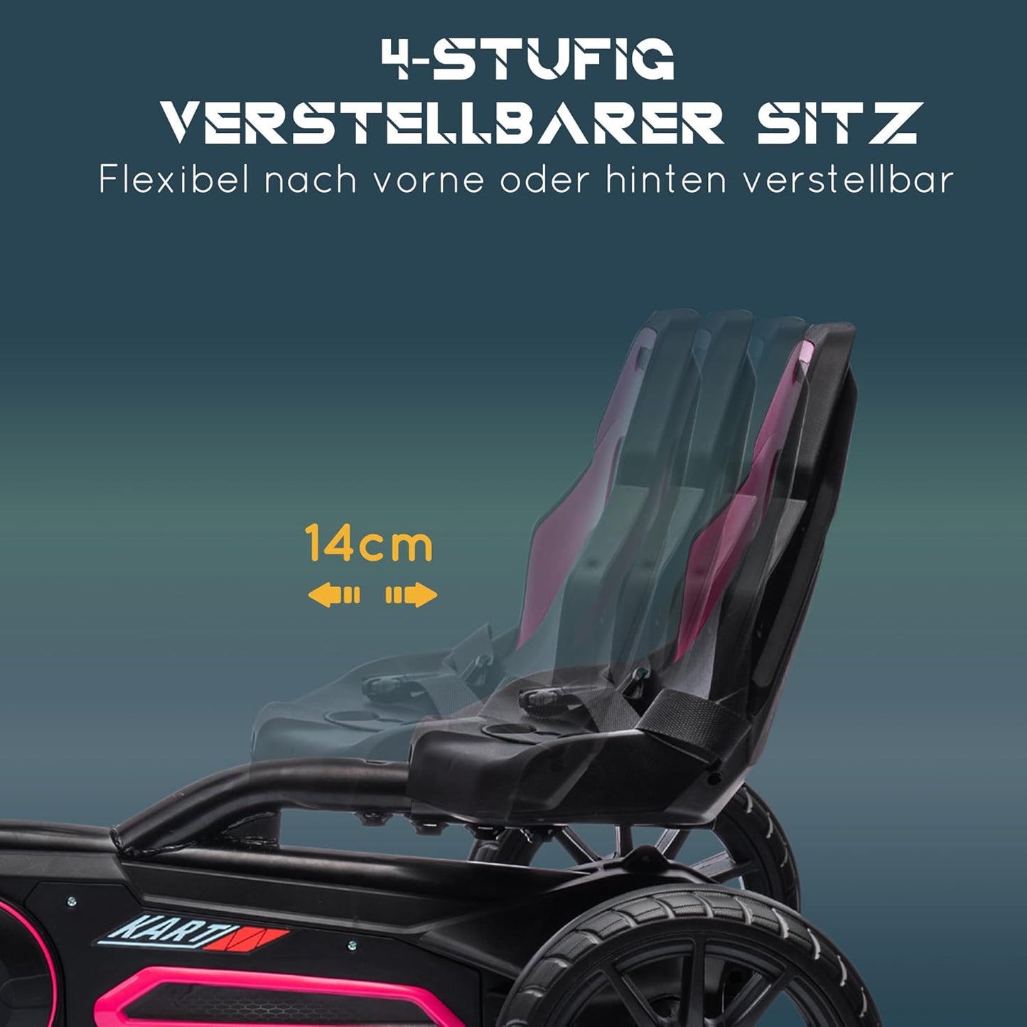 Gokart Tretauto mit verstellbarem Sitz und Handbremse, Rosa