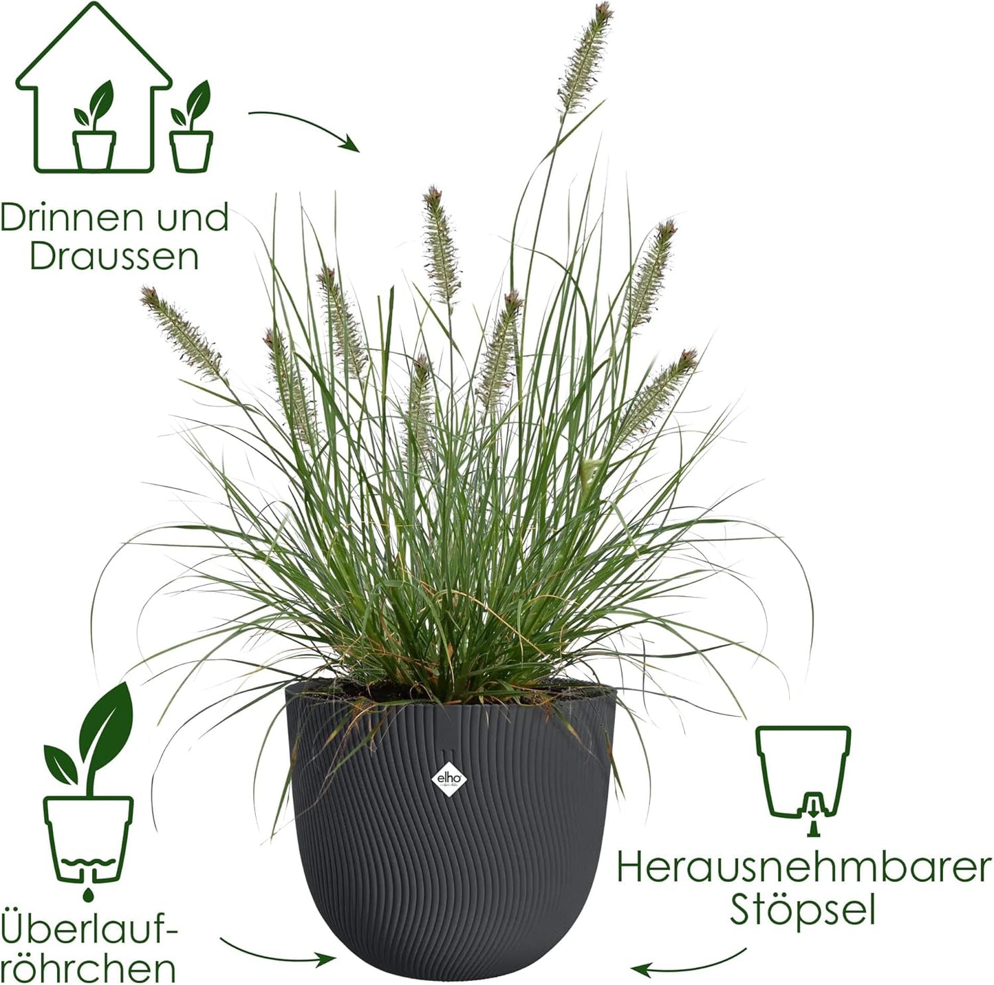 Pflanzentopf Sereh Rund 40 cm Schwarz, 40 cm Anthracite