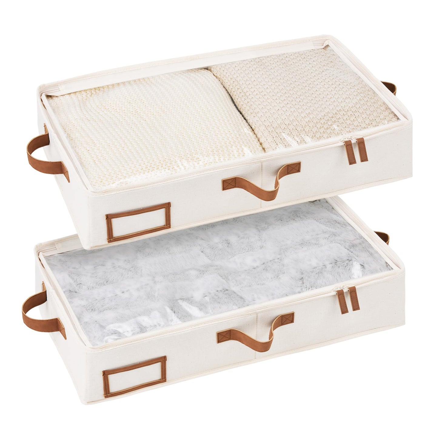 Unterbett-Aufbewahrungsbox, 2 Stück, 60 x 32 x 13 cm Beige