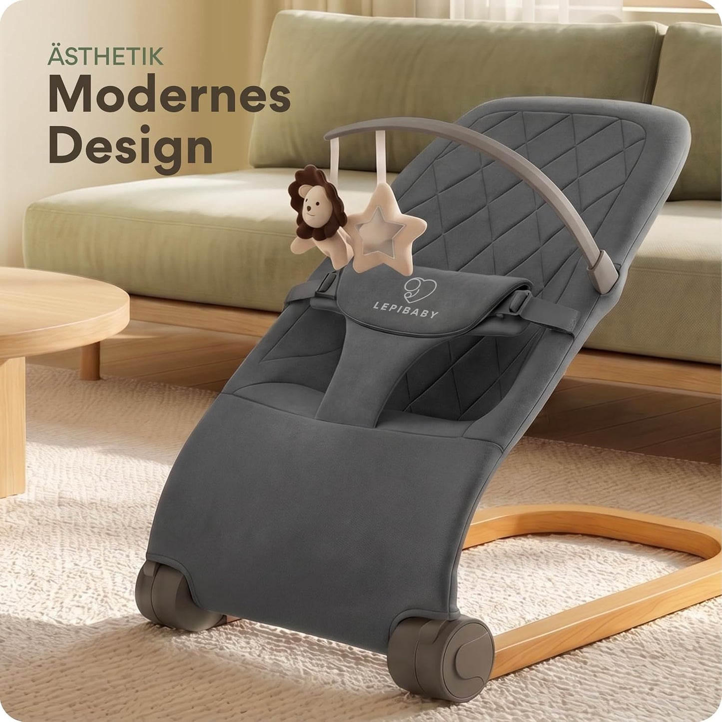 Faltbare Babywippe mit Spielbogen, Grau