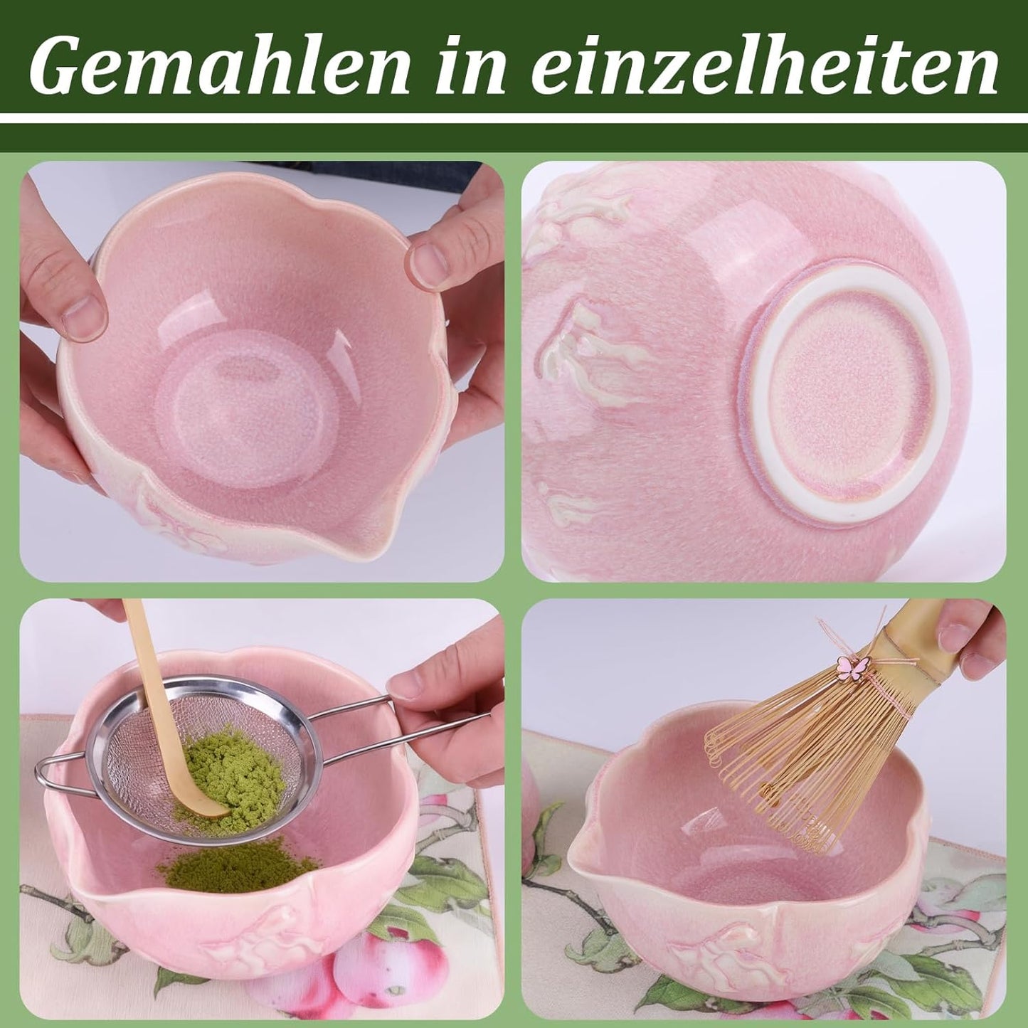 7-teiliges Matcha Tee-Set mit Bambusbesen