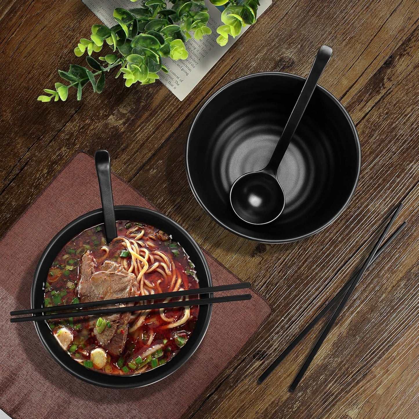 6-teiliges Ramen Schüssel Set mit Stäbchen & Löffel