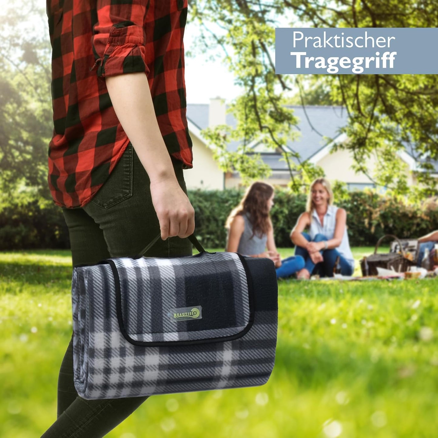 Wasserdichte Picknickdecke, Isoliert, 200x200 cm, Anthrazit