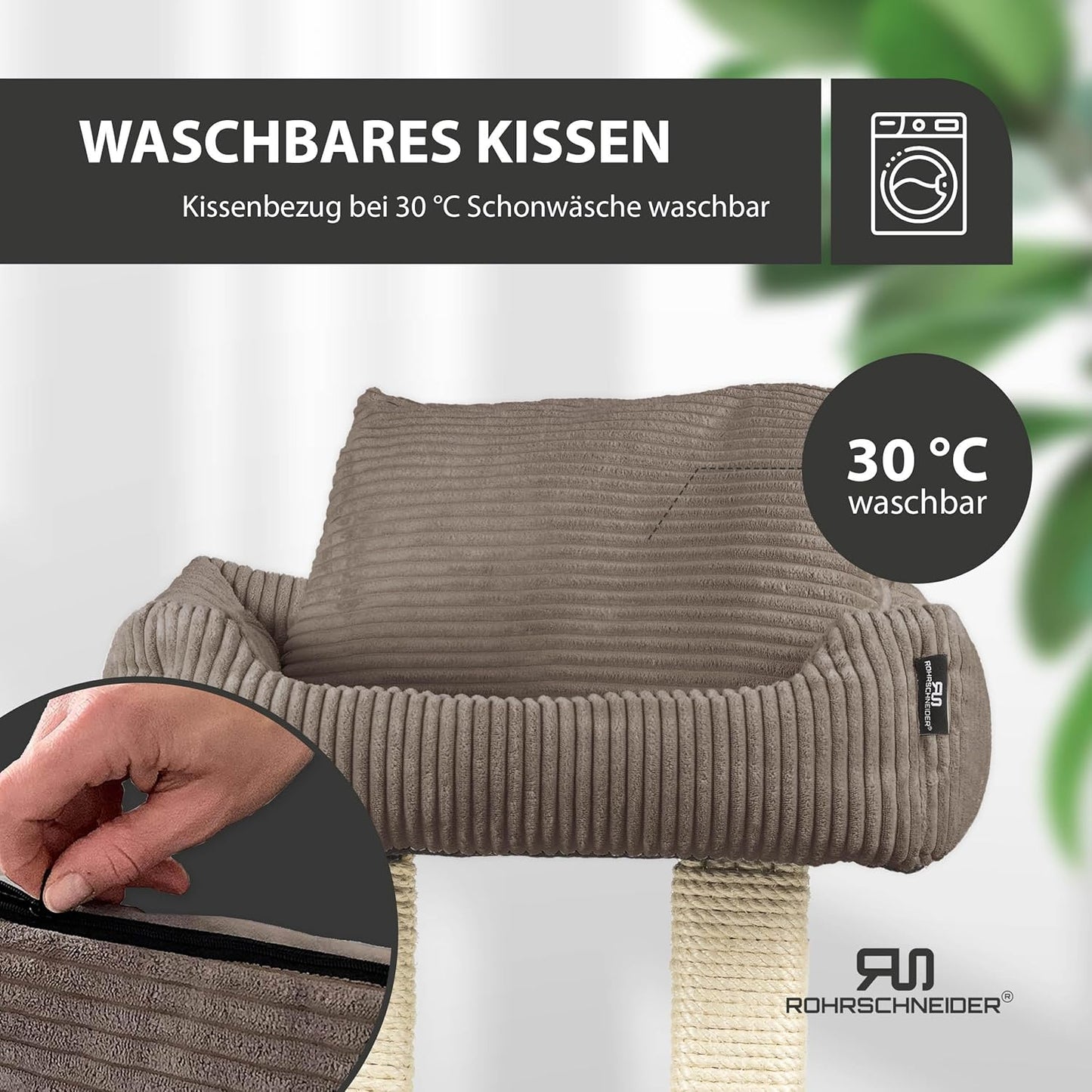 Moderner Kratzbaum, Cordstoff breit taupe