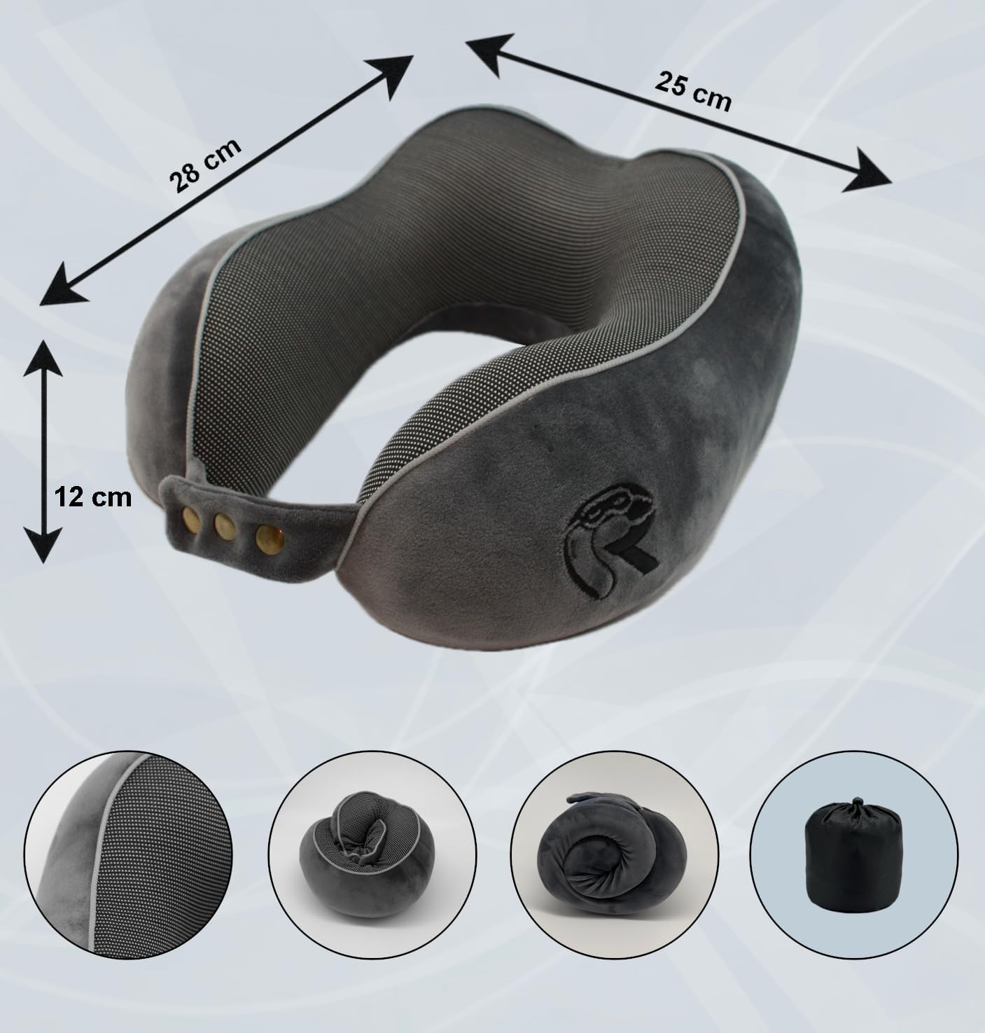 Verstellbares Memory Foam Reisekissen mit 360° Stütze, Raws - Grau