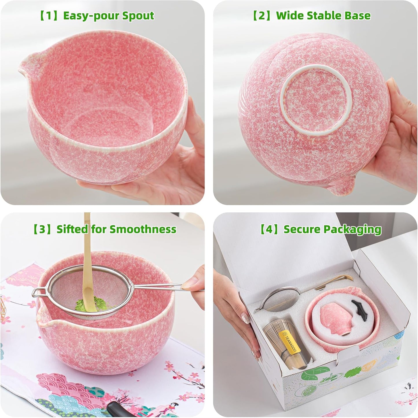 7-teiliges Matcha-Set, 7Stück/Set, Schüssel mit Ausgießer Pink