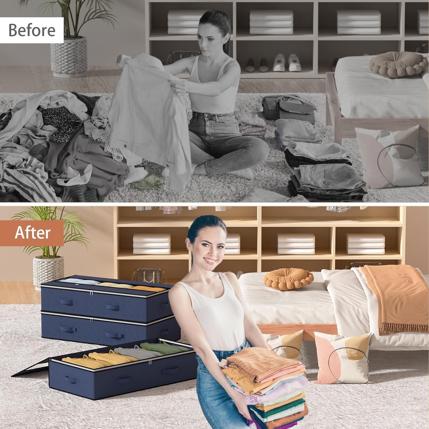 Unterbett-Aufbewahrungsboxen-Set (3 x 90L), Blau 90L x 3