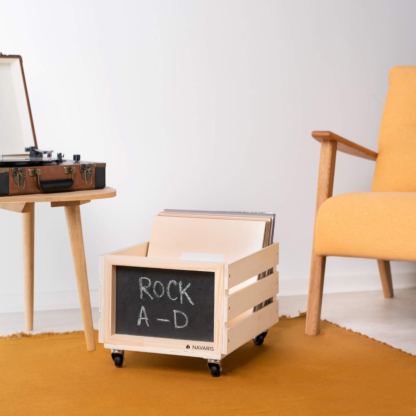 Schallplatten-Kiste mit Kreidetafel, Naturfarben