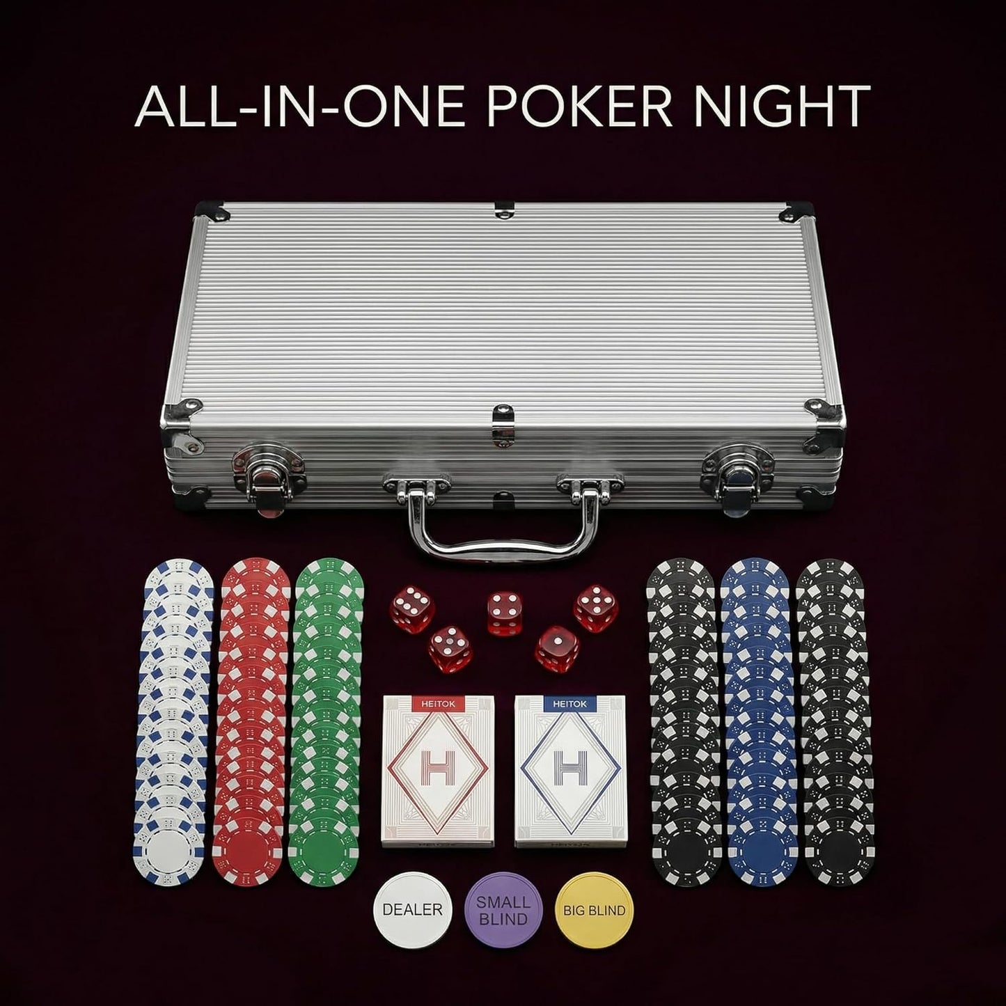 Pokerkoffer Set mit 500 Chips und Aluminiumkoffer, 500 Chips